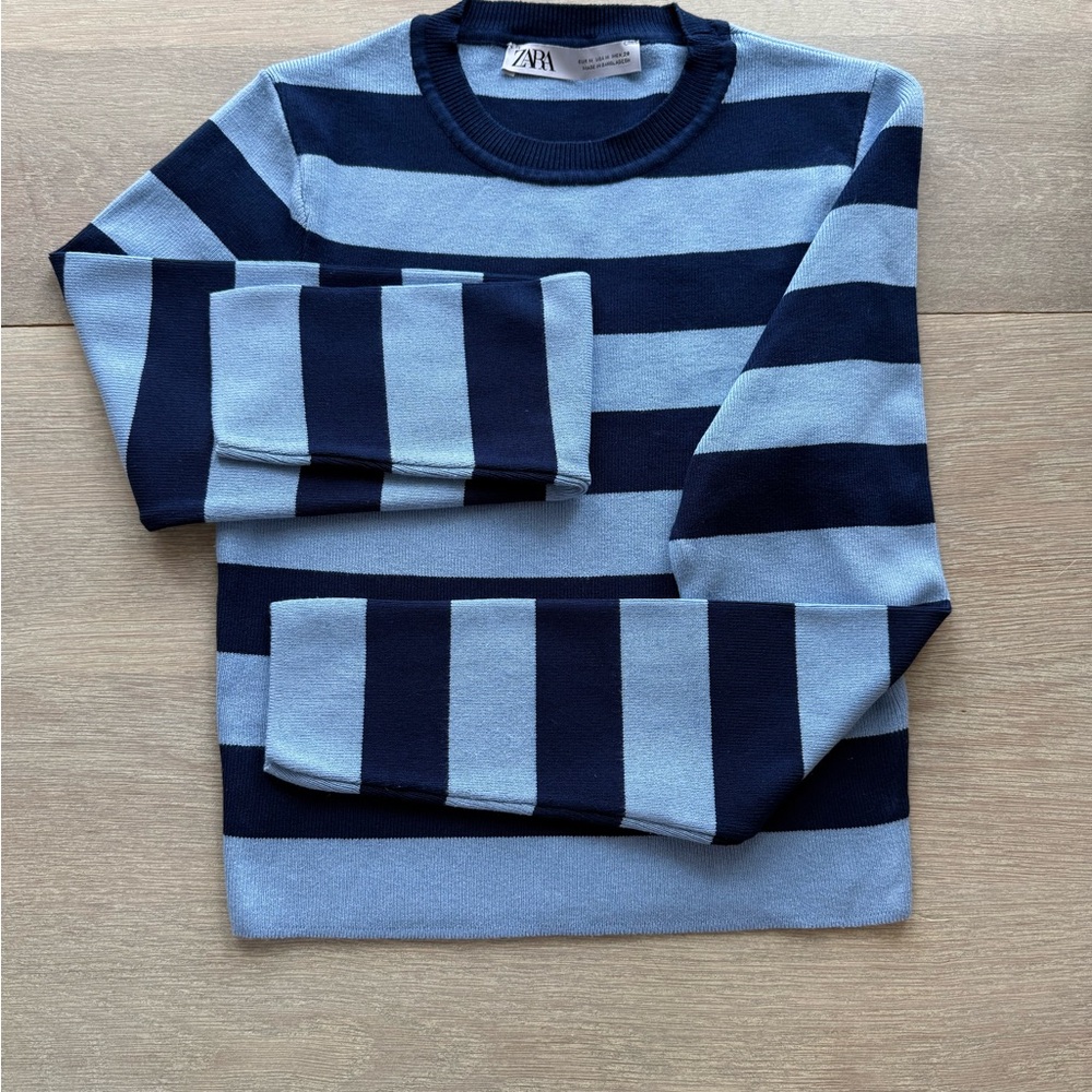 Zara Blue Crewneck Sweater with Nautical Stripes